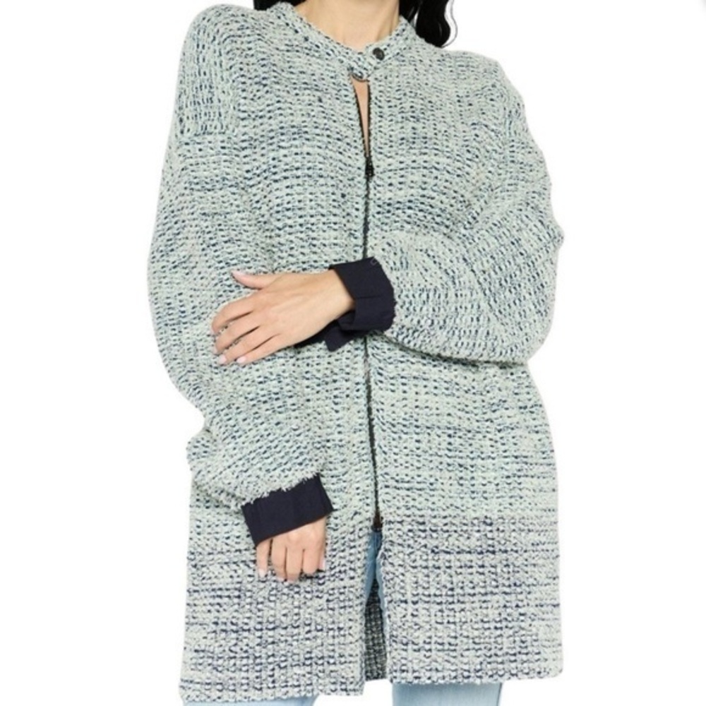 Emporio Armani Textured Tweed Long Zip Trench Coat
Womens IT 42 US M Medium Blue